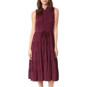 ULLA Johnson Minetta burgundy silk midi dress 0